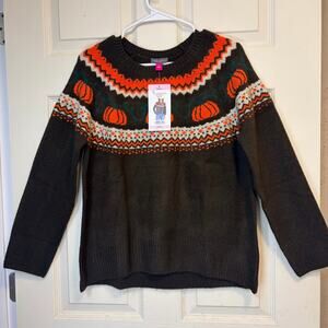 NWT Vince Camuto Halloween Pumpkin Fair Isle Sweater Brown Orange Small MSRP $79